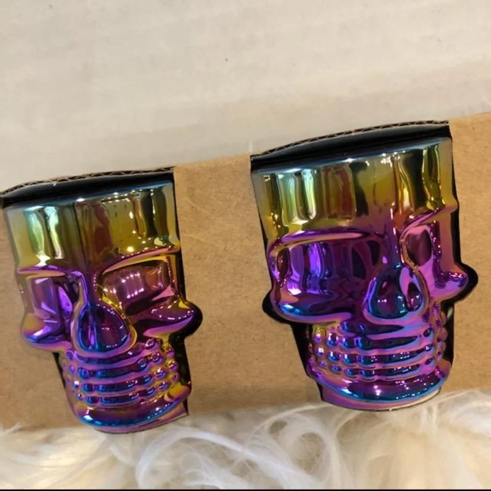 Set of 6 Rainbow Luster Skull Shot Glasses